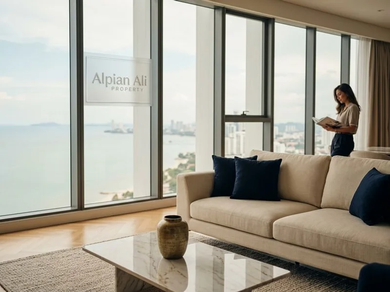 Ruang tamu kondo mewah Gurney Drive